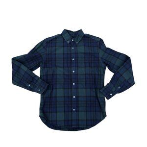 GAP Modern Oxford Button Down Shirt SMALL Men's Plaid Long Sleeve Green Cotton